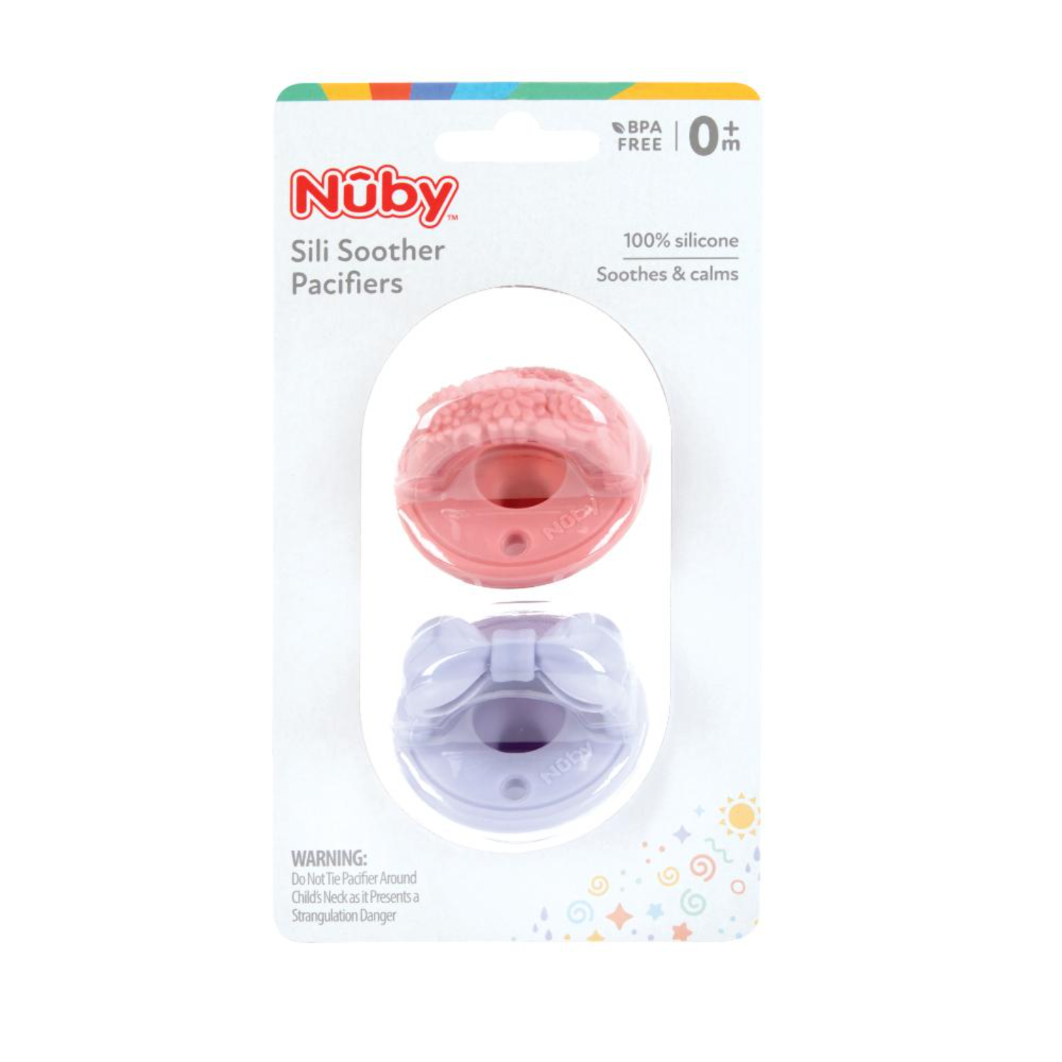 Chupo De Silicona X Dos Unidades 0 + Meses Rosa Lila Nuby Blister x 2 
