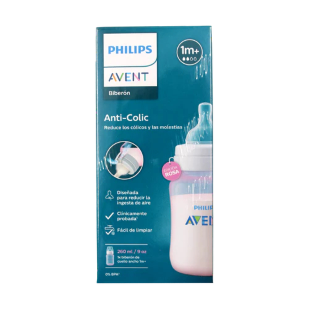 Phillips Avent Tetero Válvula Anticólicos Rosa 9Oz SCY121/09 Avent Caja x 1 