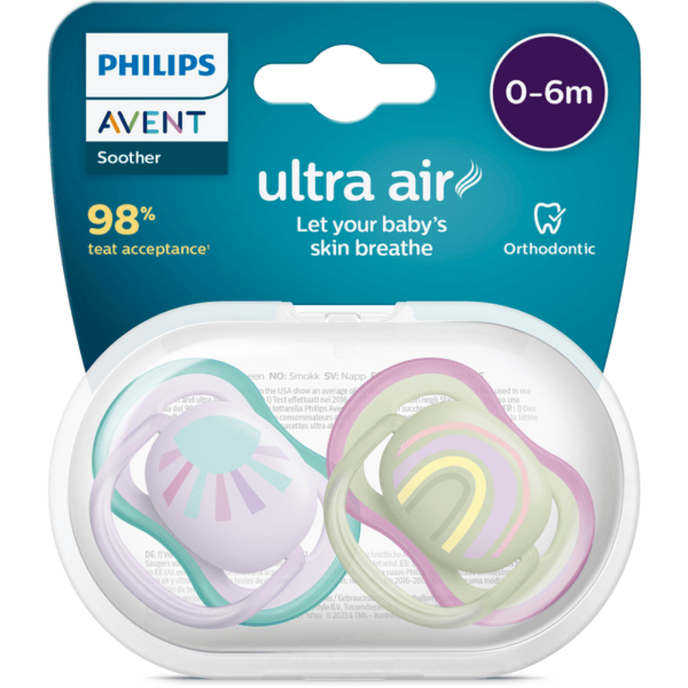 Phillips Avent Chupo Entretencion Ultra Air 0-6M Sol/Arcoiris Rosado SCF085/59 Avent Blister x 2 