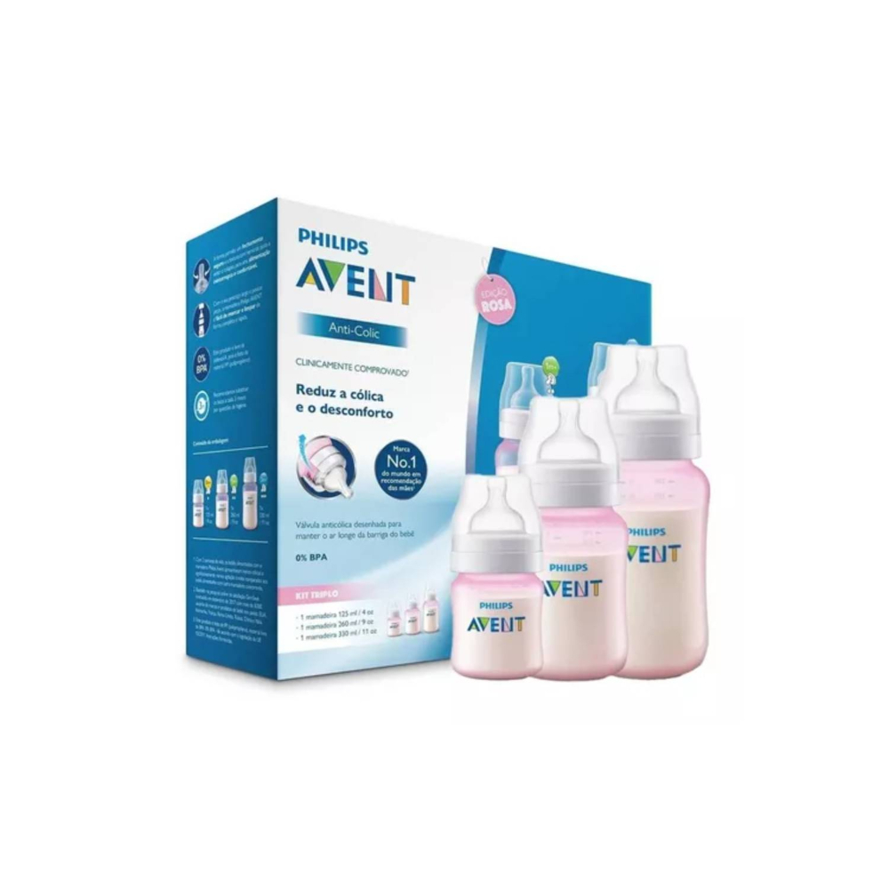 Phillips Avent Set Tetero Anticólico Rosa Triple Pack SCY119/19 Avent Caja x 6